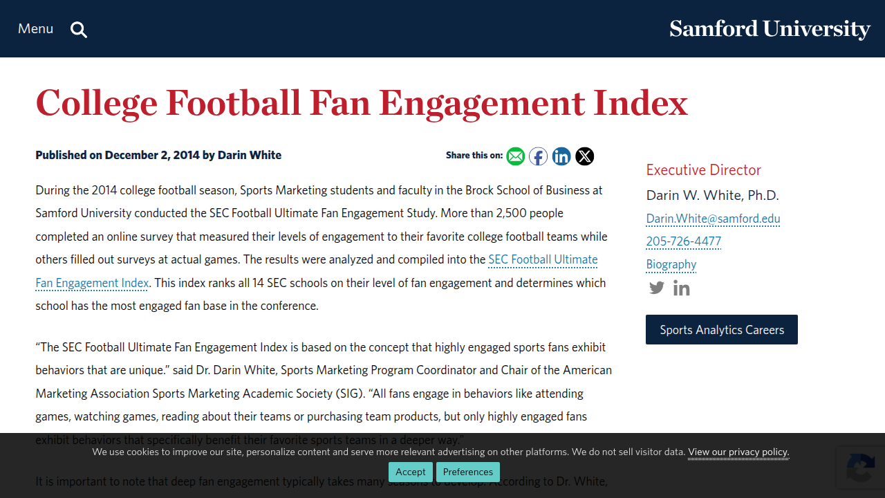 The Broadcast Approach That Drives FSU Football Fan Engagement 9 A study from Samford University providing a framework for analyzing fan engagement and commitment in college football.