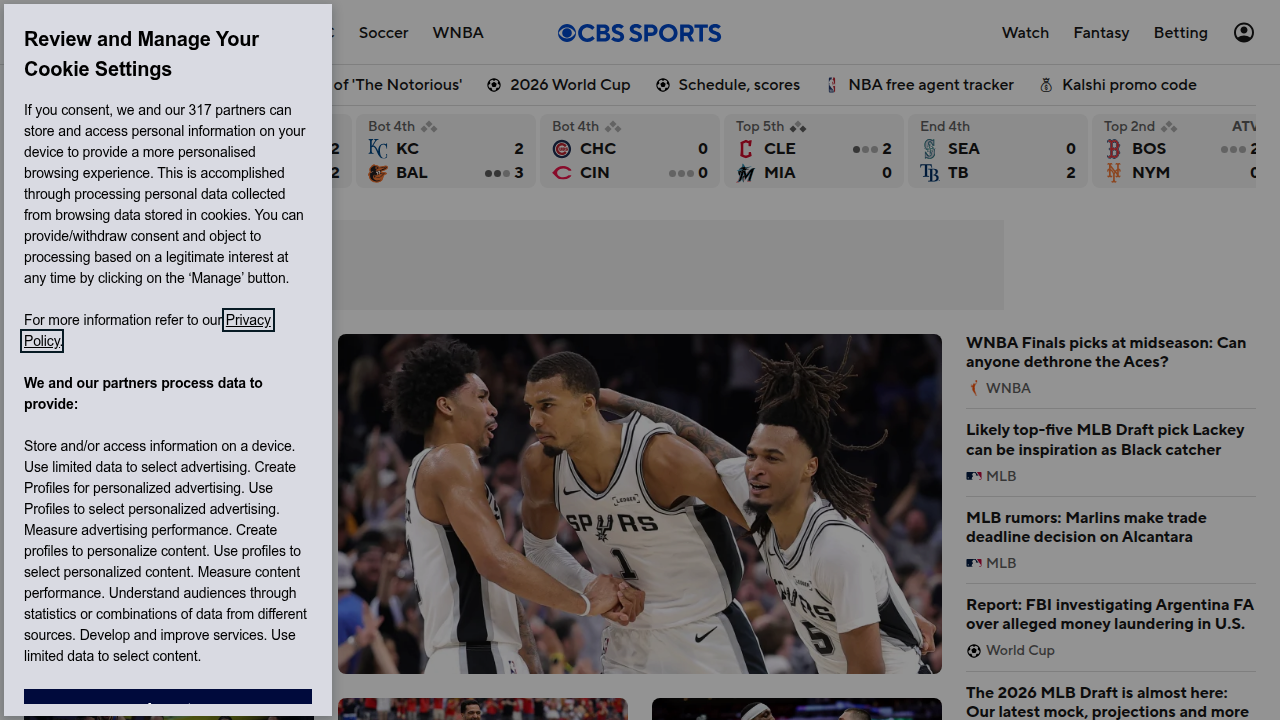 Screenshot of the CBS Sports website, a major platform for college football news and rankings.
