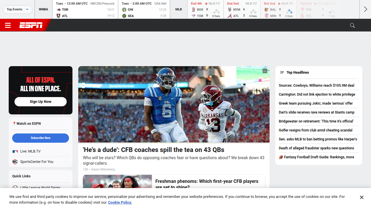 See news and schedules from major sports networks like ESPN, key for understanding broadcast rights.