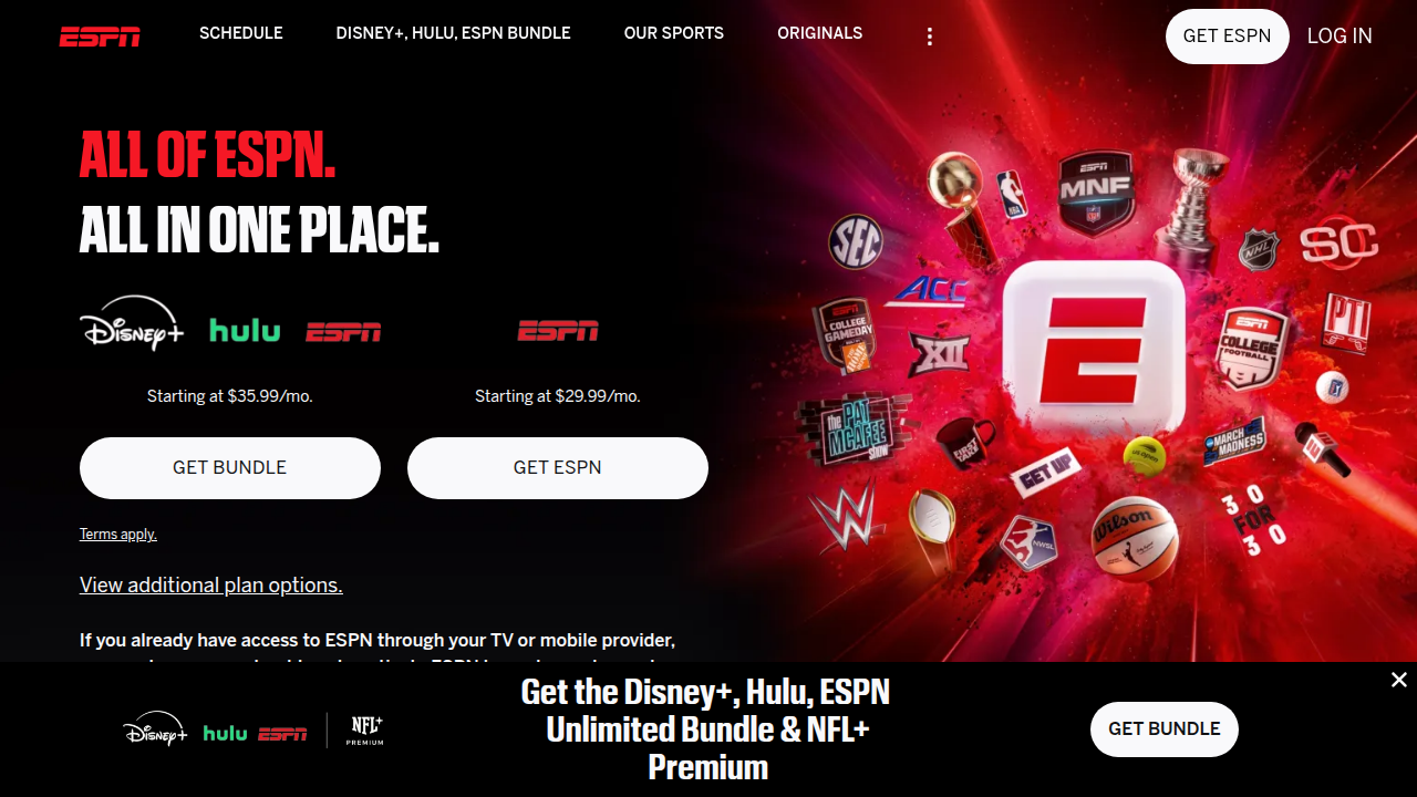 Explore ESPN+, an aggregator platform providing live sports streaming for a wide variety of events.