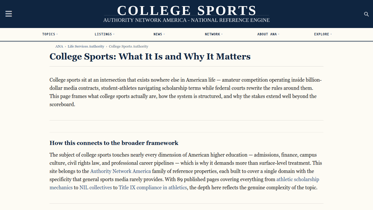 Optimizing College Football Broadcasting for Sports Enterprises 9 Screenshot of the College Sports Authority website, a resource for understanding college sports media rights.