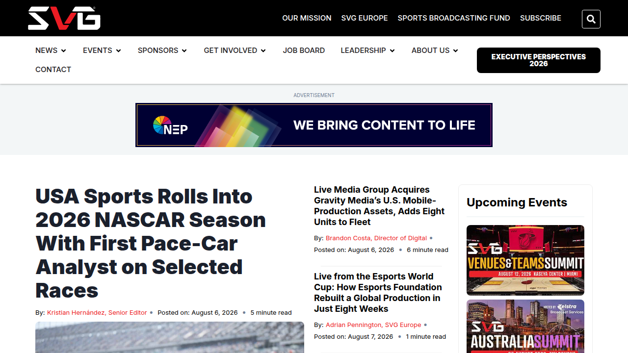 Optimizing College Football Broadcasting for Sports Enterprises 12 Screenshot of the Sports Video Group (SVG) homepage, a leading resource for sports production and technology news.