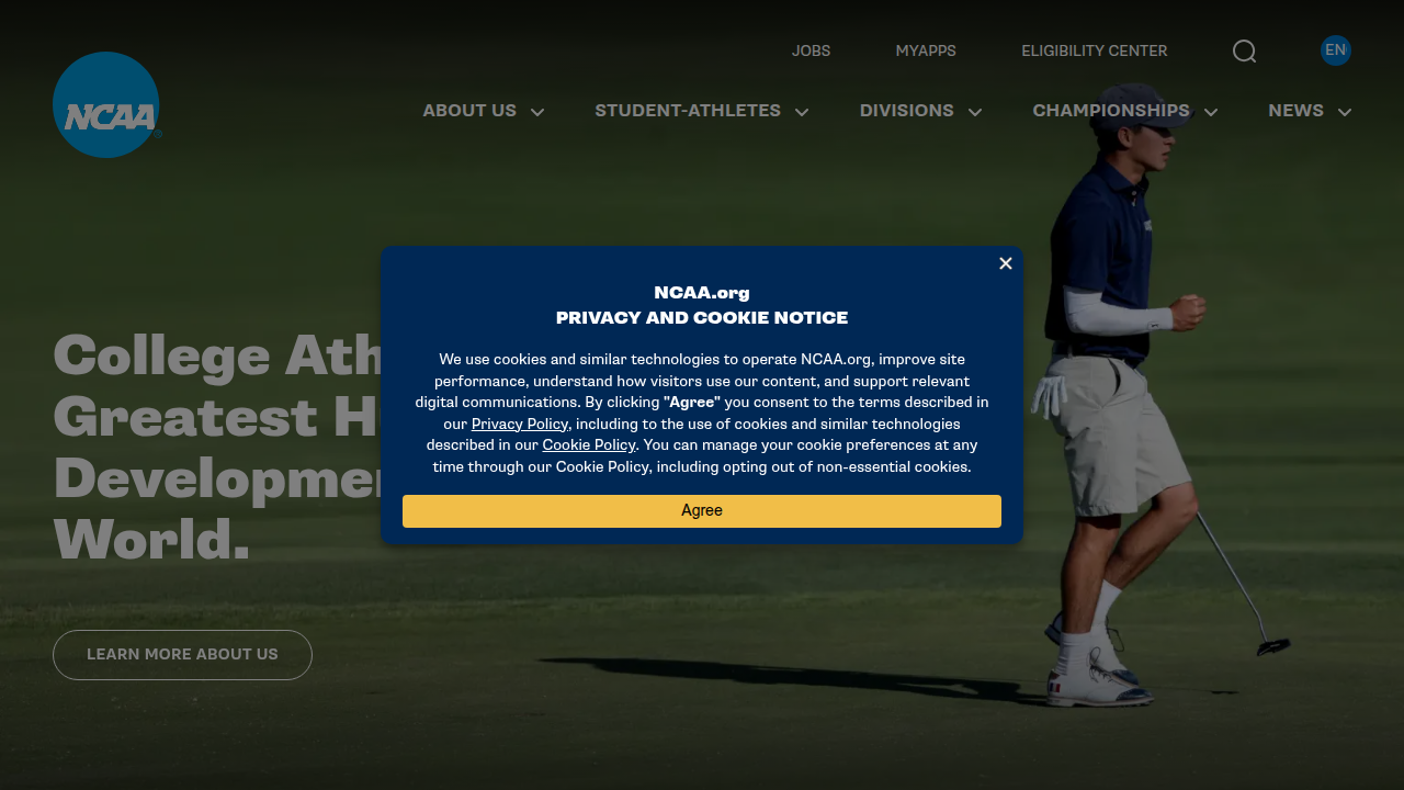 Optimizing College Football Broadcasting for Sports Enterprises 15 Screenshot of the NCAA (National Collegiate Athletic Association) official website homepage.